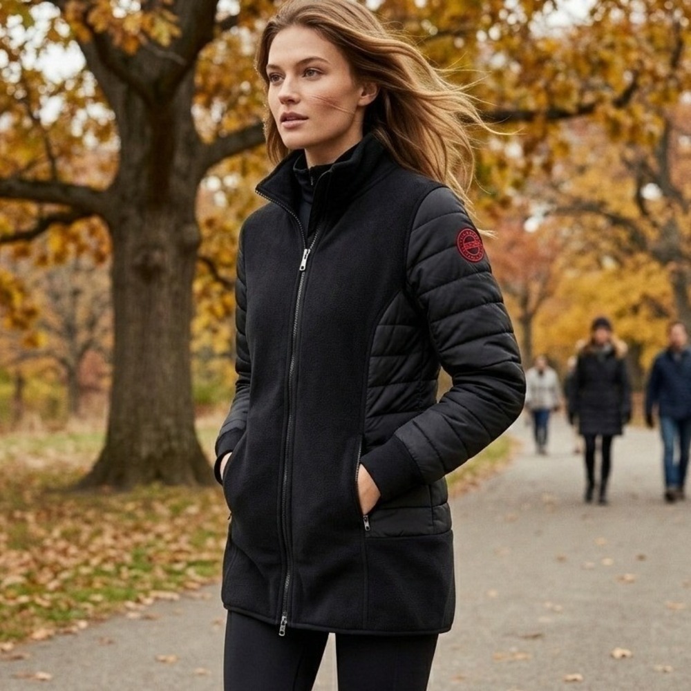 Lauren Ralph Lauren Active Mixed Media Jacket Womens Small Black Quilted Fleece